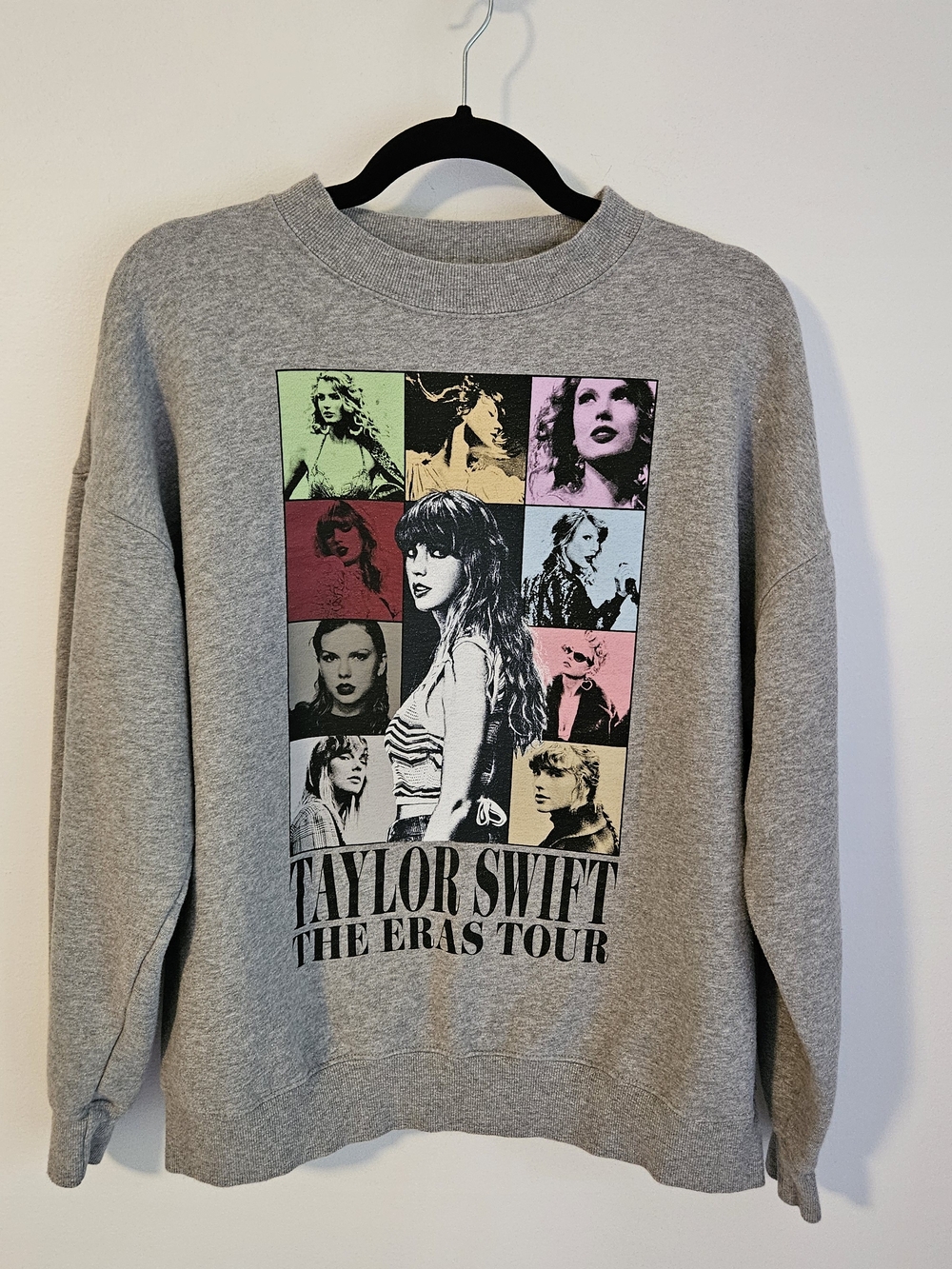 Taylor Swift Eras Tour Official Grey Crewneck Sweatshirt Graphic Collage, M